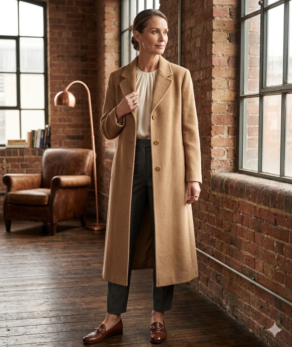 Marvin Richards Vintage Tan Wool Blend Long Trench Coat Size 14 Minimalist